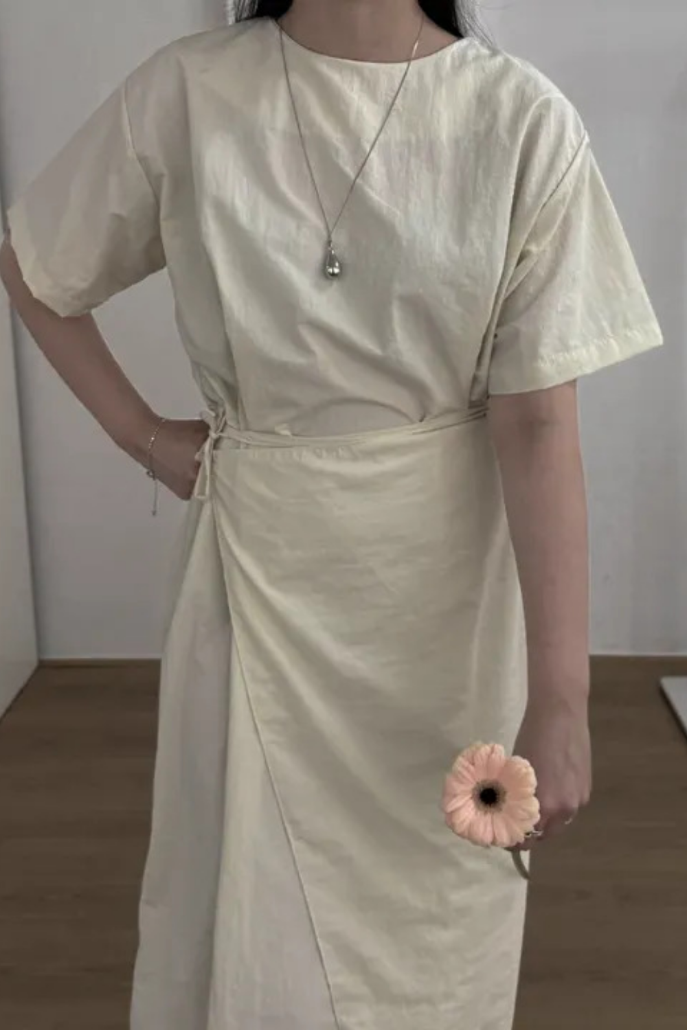 [고퀄/체형커버]바스락 랩롱원피스 허리끈 랩원피스 하객룩 데일리룩 반팔원피스 3color